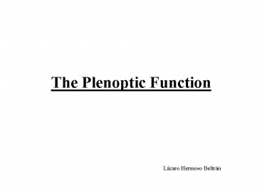 The Plenoptic Function