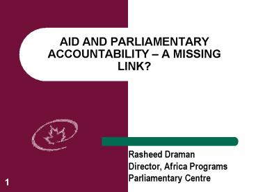 AID AND PARLIAMENTARY ACCOUNTABILITY A MISSING LINK