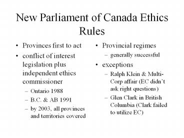 New Parliament of Canada Ethics Rules