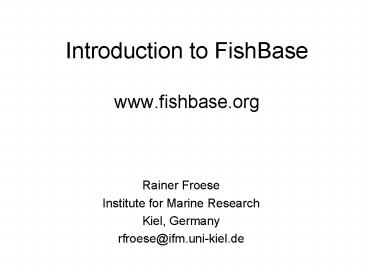 Introduction to FishBase www'fishbase'org