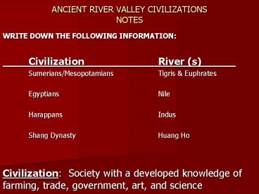 PPT – ANCIENT RIVER VALLEY CIVILIZATIONS NOTES PowerPoint presentation ...