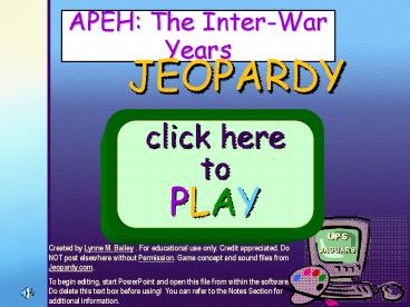 APEH: The InterWar Years
