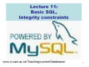 Lecture 11: Basic SQL, Integrity constraints