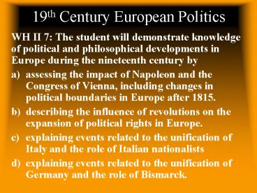 19th Century European Politics