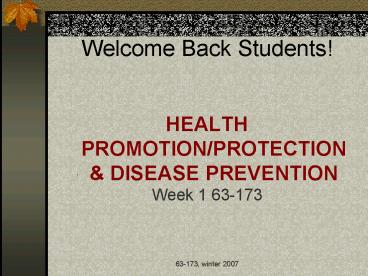 Welcome Back Students