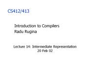 Lecture 14: Intermediate Representation 20 Feb 02