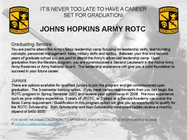 JOHNS HOPKINS ARMY ROTC