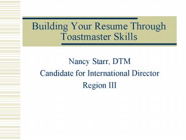 Building Your Resume Through Toastmaster Skills