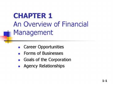 CHAPTER 1 An Overview of Financial Management