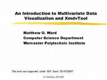 An Introduction to Multivariate Data Visualization and XmdvTool