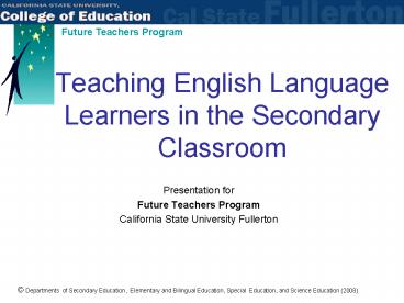 Teaching English Language Learners in the Secondary Classroom