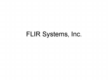 FLIR Systems, Inc'