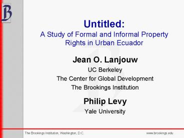 The Brookings Institution, Washington, D'C'www'brookings'edu