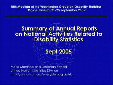 Summary of Annual Reports on National Activities Related to Disability Statistics