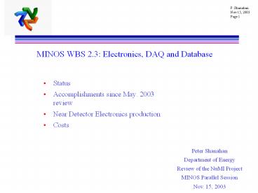 MINOS WBS 2.3: Electronics, DAQ and Database