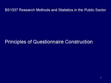 BS1037 Research Methods and Statistics in the Public Sector