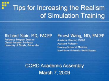 Tips for Increasing the Realism of Simulation Training