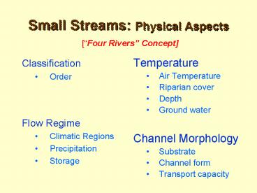 Small Streams: Physical Aspects