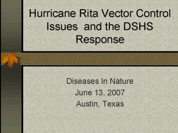 Hurricane Rita Vector Control Issues and the DSHS Response