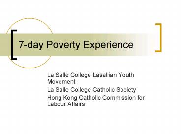 7-day Poverty Experience