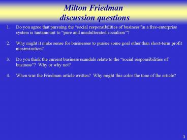 Milton Friedman discussion questions
