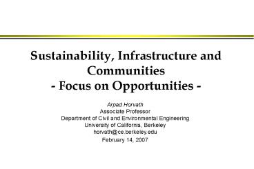 Sustainability, Infrastructure and Communities Focus on Opportunities