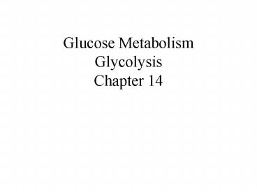 Glucose Metabolism Glycolysis Chapter 14
