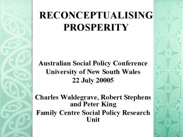 RECONCEPTUALISING PROSPERITY