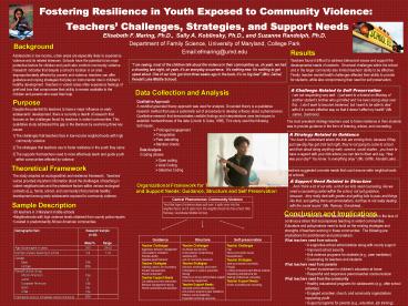 Fostering Resilience in Youth Exposed to Community Violence:
