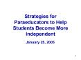 Strategies for Paraeducators to Help Students Become More Independent PowerPoint PPT Presentation
