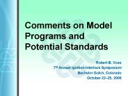 Comments on Model Programs and Potential Standards