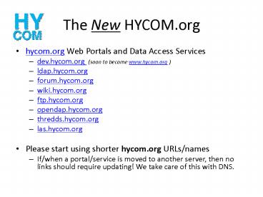 The New HYCOM'org