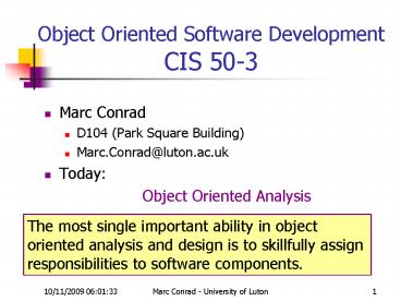 Object Oriented Software Development CIS 503