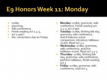 E9 Honors Week 11: Monday
