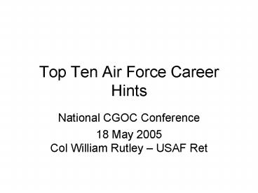 Top Ten Air Force Career Hints