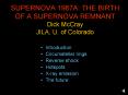SUPERNOVA 1987A: THE BIRTH OF A SUPERNOVA REMNANT Dick McCray JILA, U' of Colorado PowerPoint PPT Presentation