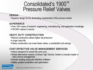 Consolidateds 1900 Pressure Relief Valves