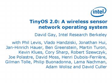 David Gay, Intel Research Berkeley