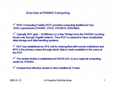 Overview of PHENIX Computing