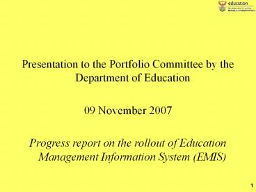 Presentation to the Portfolio Committee by the Department of Education