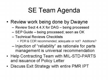 SE Team Agenda