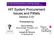 HIT System Procurement Issues and Pitfalls Session 2.03