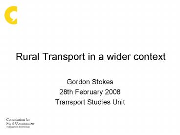 Rural Transport in a wider context