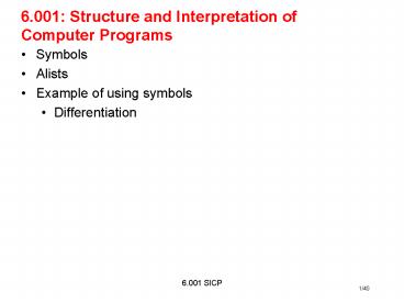 6'001: Structure and Interpretation of Computer Programs