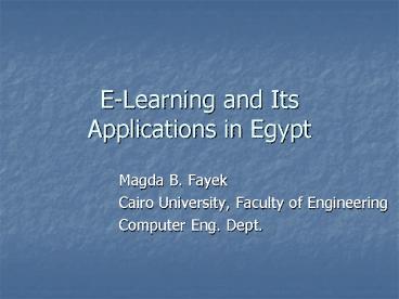 ELearning and Its Applications in Egypt