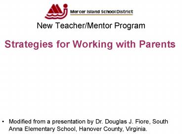 Strategies for Working with Parents