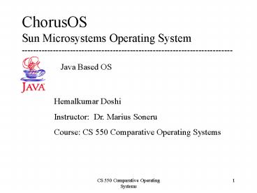 ChorusOS Sun Microsystems Operating System --------------------------------------------------------------------------