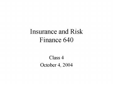 Insurance and Risk Finance 640