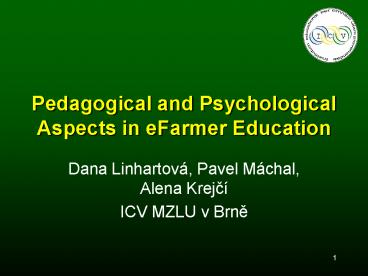 Pedagogical and Psychological Aspects in eFarmer Education