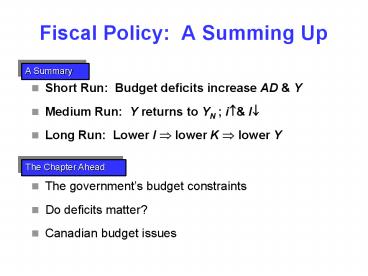 Fiscal Policy: A Summing Up